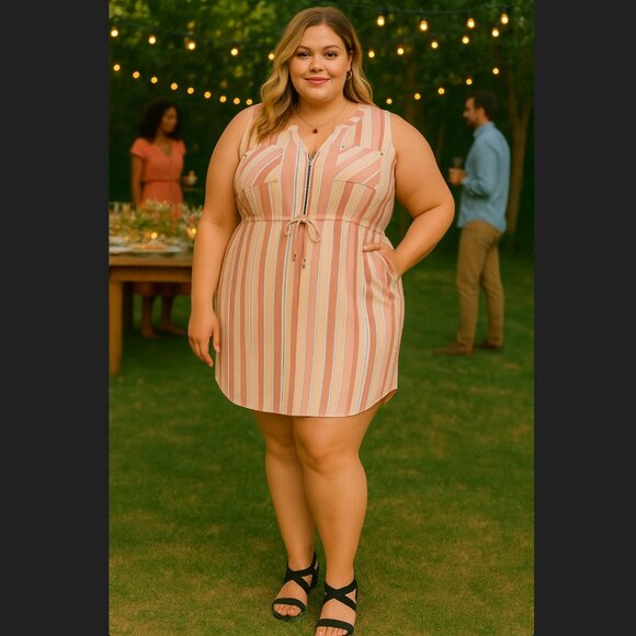 Torrid Dresses & Skirts - Torrid Pink Stripe Mini Shirt Challis Dress Zip Front Sleeveless 2X 18 20 READ